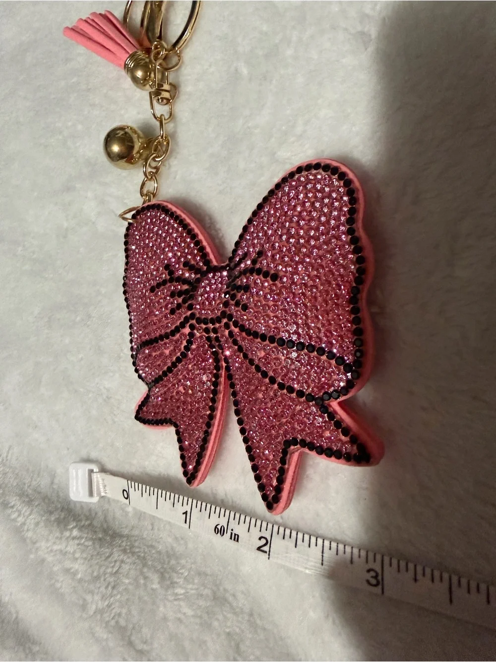 Pink Rhinestone Bow Key & Purse Charm with Tassel